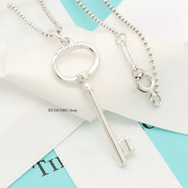 Tiffany & Co. Oval Key Ball Chain Pendant Necklace 16.1" Silver 925 w/Pouch