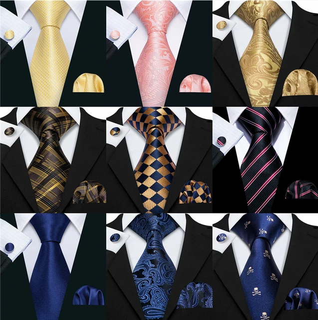 Mens Silk Ties Blue Red Black Gold Solid Striped Paisley Tie Necktie Set Wedding