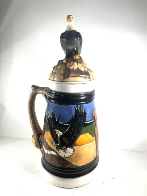 15” Tall Bald Eagle Beer Stein Mr Ceramics Numbered 4418 Hand Painted Character