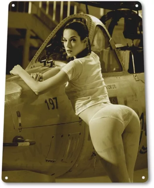 Weapons Pinup Girl Sexy Airplane Military Man Cave Gun Wall Decor Metal Tin Sign