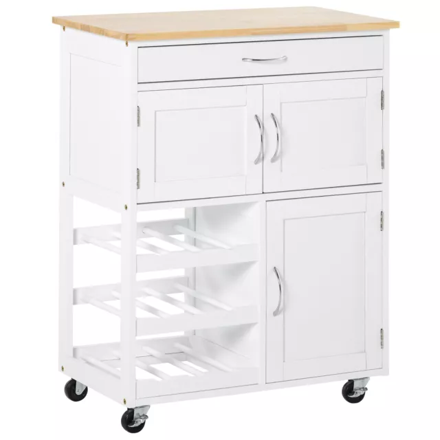 HOMCOM Carrello Portavivande Salvaspazio Carrellino per Cucina in Legno Bianco