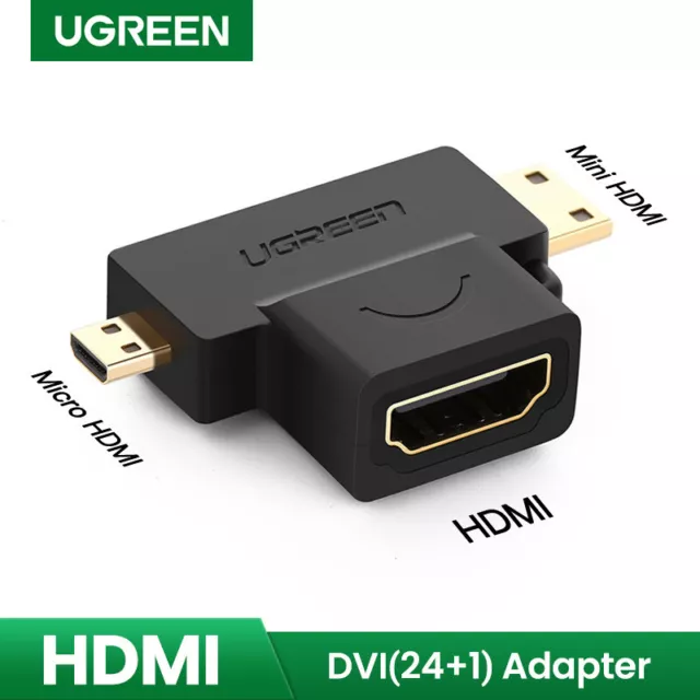 Ugreen 3 in 1 Mini HDMI, Micro HDMI Male to HDMI Female Adapter 1080P for GoPro