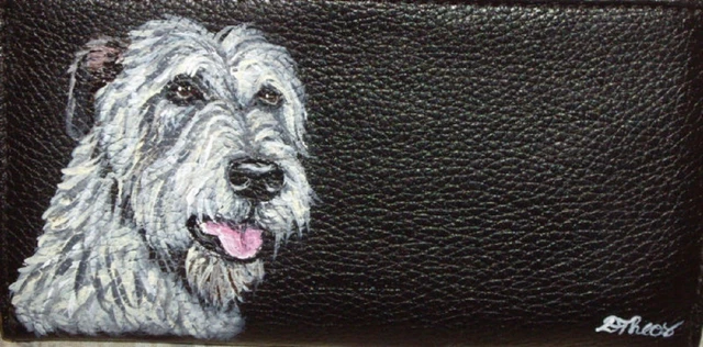 Irish Wolfhound dog Checkbook Cover Painted Leather