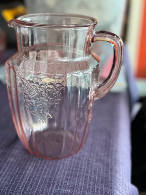 Vintage Anchor Hocking Mayfair Open Rose Pink Depression Glass pitcher 8 1/2 oz