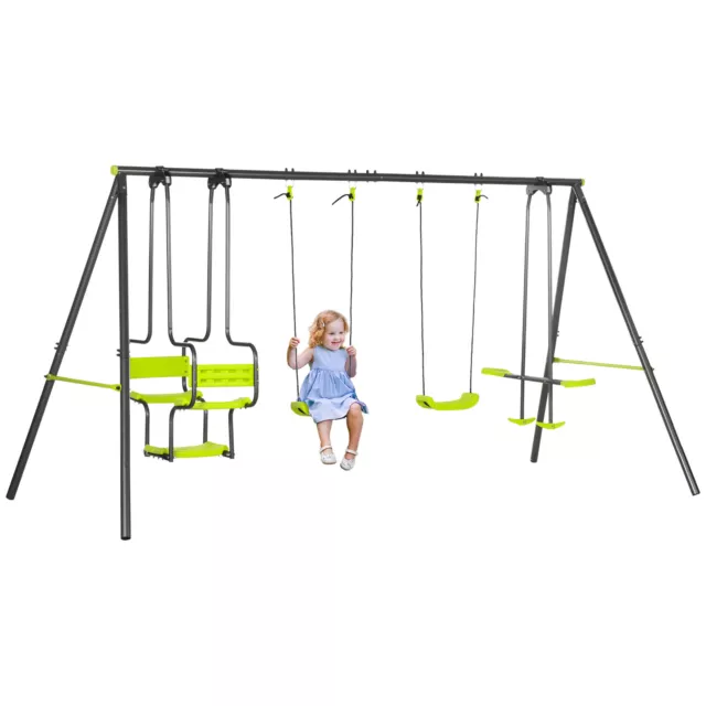 Outsunny Garden Swing Set with Double Swings, Glider, Swing Seats for Outdoors