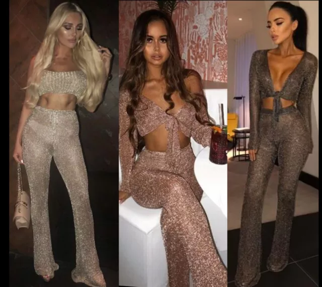 FEMME TAILLE HAUTE Palazzo Tricot F te Pantalon 2Pcs Ensemble