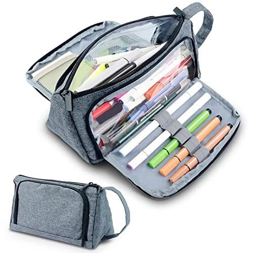 HOOMIL Grande Trousse à Crayons Simple avec Compartiments, Organiseur de Bureau