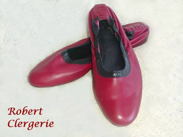 Robert Clergerie Ballet Flats Size 10  Euro 40-1/2 Wine Red Leather Black Trim