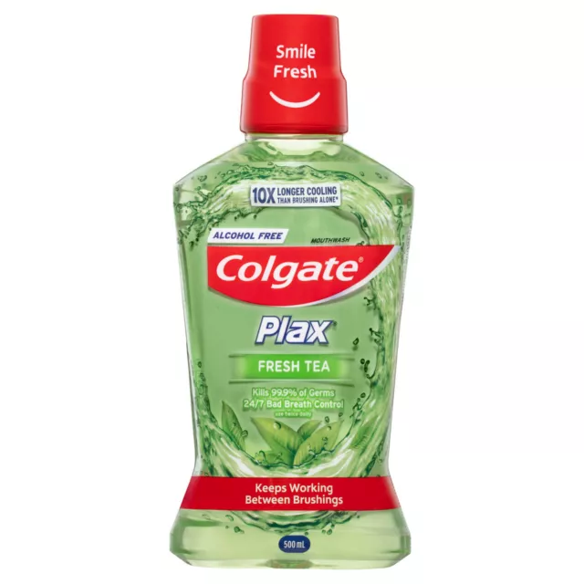 Colgate Plax Antibacterial Mouthwash, 500mL, Fresh Tea, Alcohol Free, Bad Bre...