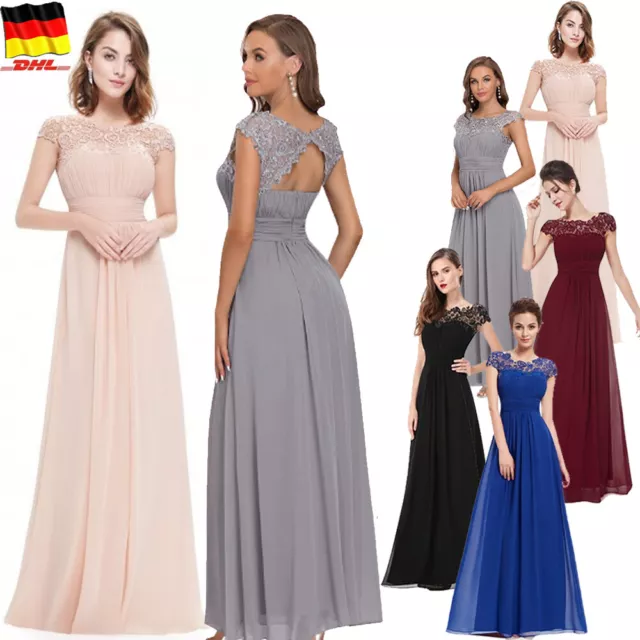 Damen Kleider Brautjungfer Hochzeit Cocktailkleid Faltenrock Langes Abendkleid