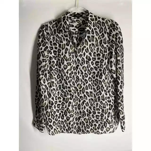Theory The Classic Straight Shirt Button Down Leopard Print 100% Silk Size Small