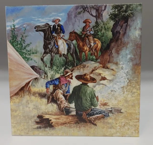 Vtg Sussex English Tile Cowboy Horse Ranch Sheriff Collectible Trivet 6"x6"