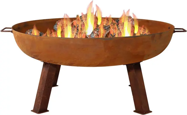 Sunnydaze Rustic Cast Iron Fire Pit Bowl with Handles - Outdoor Wood-Burning Fir