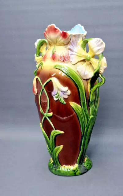 Große. franz. Jugendstil Vase, florale Keramik, Gustav de Bruyn, Lille,38,0 cm