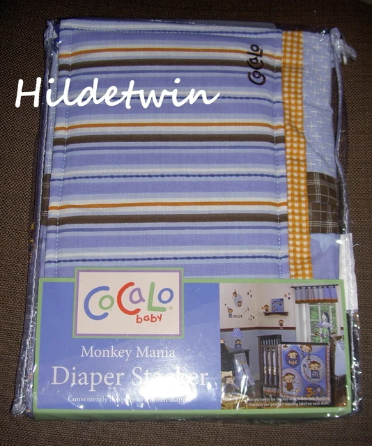 Monkey Mania Nursery Cocalo Baby Diaper Stacker Stripes Stars Blue Brown Nip