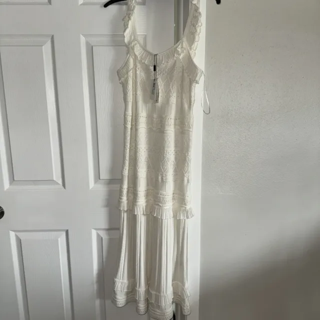 $475 New NWT Milly Women's White Lace Pointelle Sheath Midi Dress Sz Medium