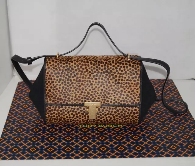 NWT Authentic TORY BURCH JULIETTE Leopard Print Brown/Black Satchel Bag