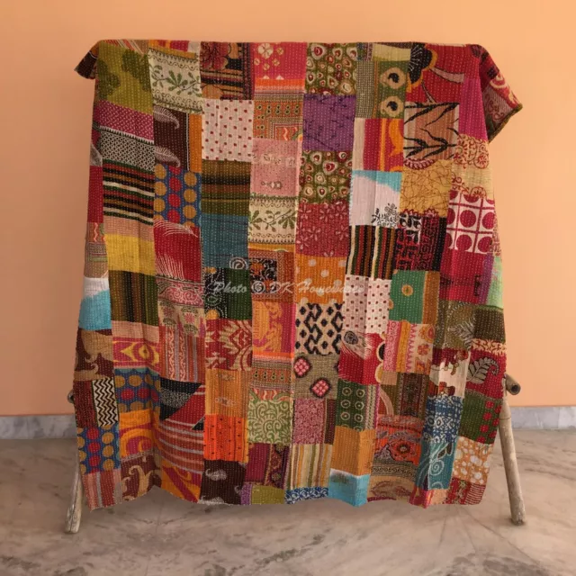 Vintage Patchwork Kantha broderie couverture simple jeter Boho Hippie couvre-lit