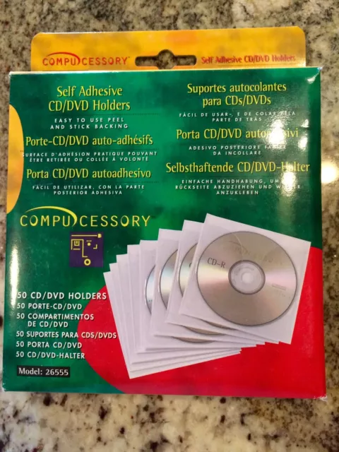 Compucessory Self Adhesive CD/DVD Sleeve, Holds 1 Disk - 50 pack