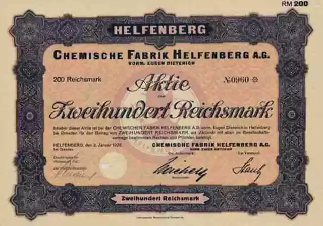 Chemische Fabrik Helfenberg AG Eugen Dieterich 1928 Dresden Urbach Coswig 200 RM