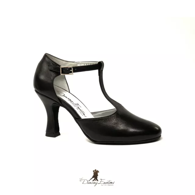 Scarpa Da Ballo Donna Salsa Latino Tango In Pelle Nero Tacco 7 Cm