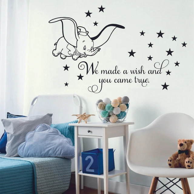 Dumbo Wall Sticker We made a wish Stars Kids Baby Bedroom Decor Disney Font XXL