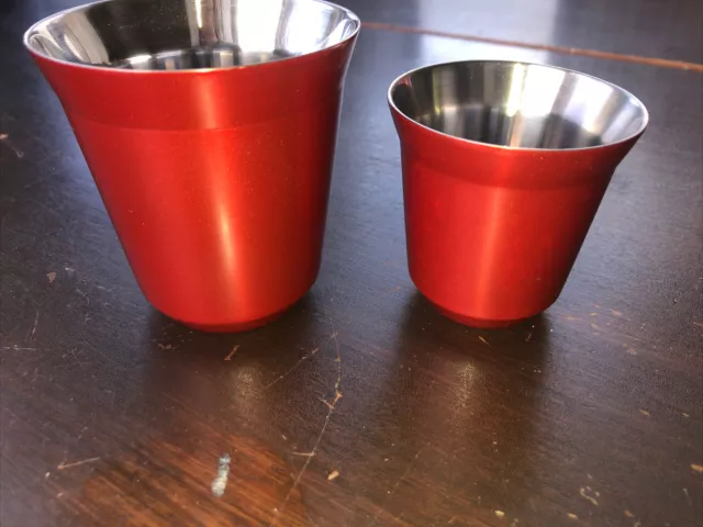 Nespresso Pixie Lungo 5.5 Designer Red Metal Coffee Cups Set Of 2 Sizes