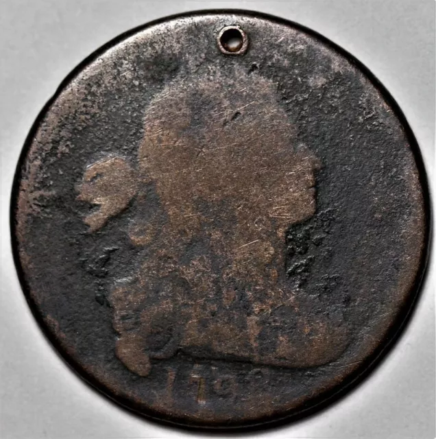 1798 Draped Bust Large Cent - Holed - Rotated Die - US 1c Copper Penny - L45