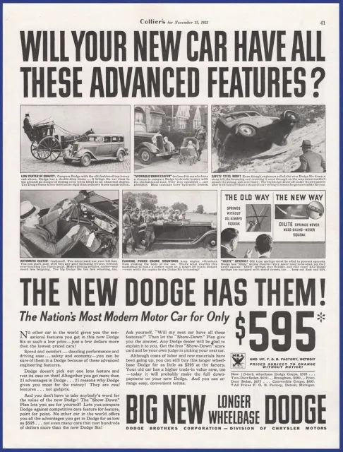 Vintage 1933 DODGE Automobile Longer Wheelbase Motor Car Ephemera 30's Print Ad