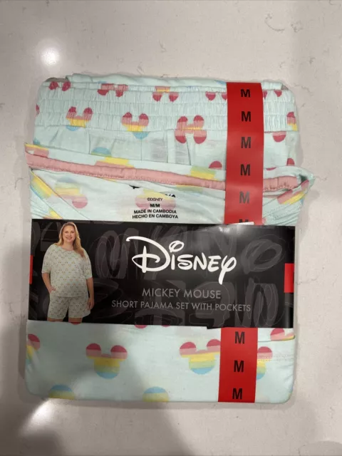 Disney Ladies' 2 Piece Short Set Mickey Mouse Pajama Set with Pockets Size M