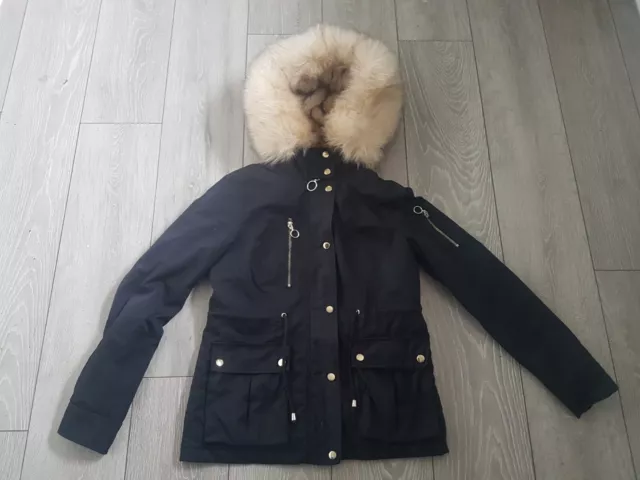 TOPSHOP BORG FUR Lined Hooded Navy Blue Parka Jacket Coat UK 8 78 15.00 PicClick UK