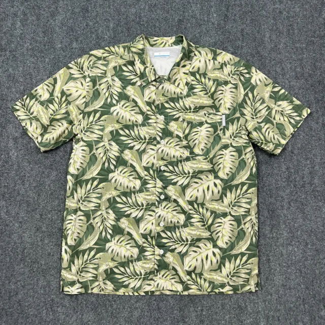 Columbia Mens Hawaiian PFG Shirt Medium Green Button Up Short Sleeve Vented