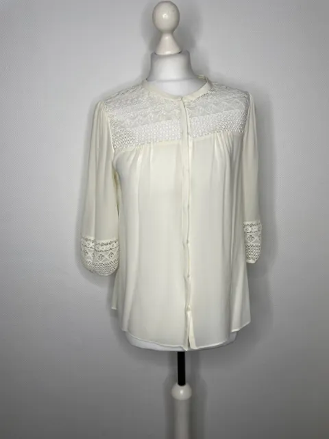 Somerset By Alice Temperley Cream Lace Silk Blouse U.K. 12 Button Front