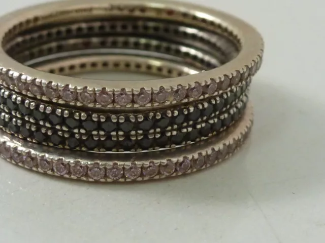 VINTAGE ESTATE .925 STERLING SILVER & CZ 4pc PAVE STONE ETERNITY RING SET SZ10