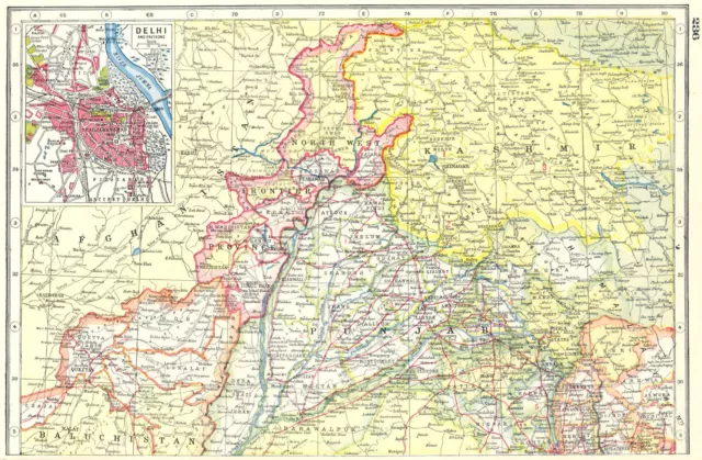 INDIA PAKISTAN NORTH. Punjab Jammu Kashmir NW Frontier; Delhi plan 1920 map
