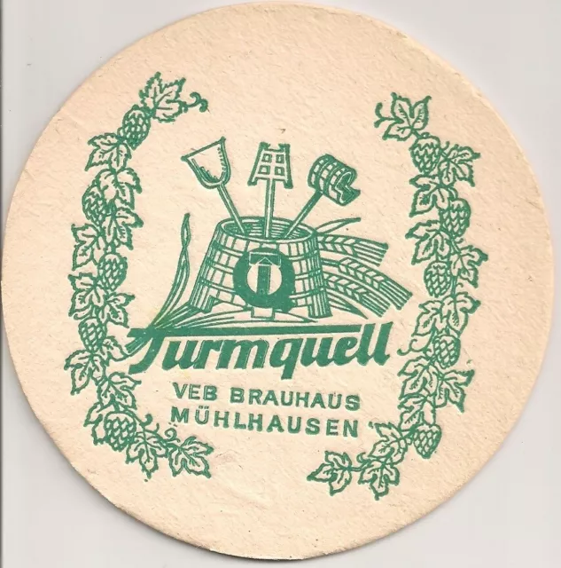 VEB Brauhaus Mühlhausen - alter Bierdeckel/Bierfilz "Turmquell" aus der DDR