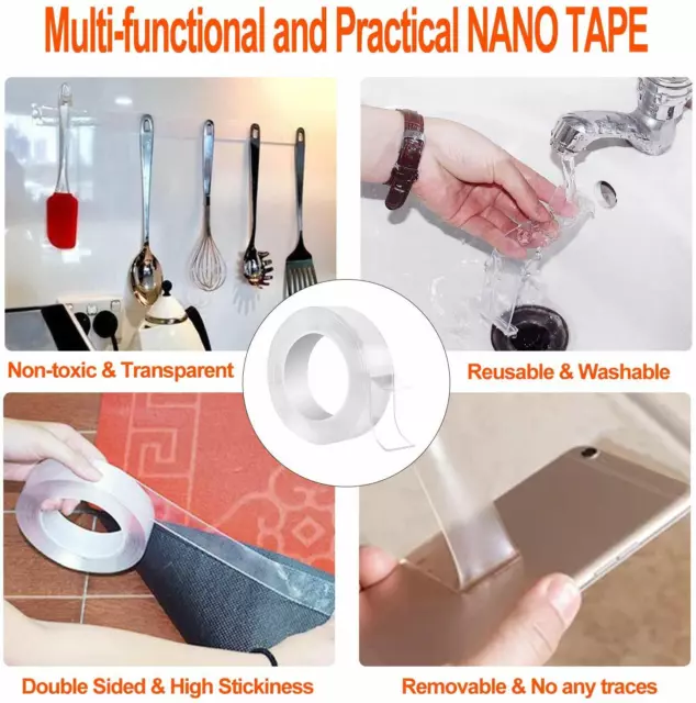 Nano Magic Tape Double Sided Traceless Washable Adhesive Invisible Gel 1M/3M/5M 2