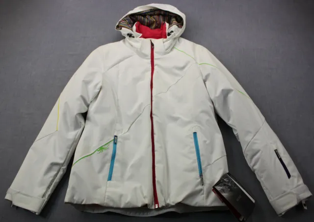 Spyder Logo Menage Womens Matrix White 20K Winter Hooded Ski Jacket NWT 10  $450 3