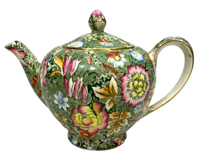 Vintage Royal Winton Chintz Grimwades Green Floral Garden Teapot 1930s 40s