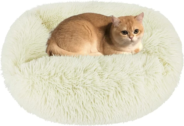 Dog Cat Calming Donut Pet Bed Soft Plush Warm Sleeping Nest Fluffy Kennel Round