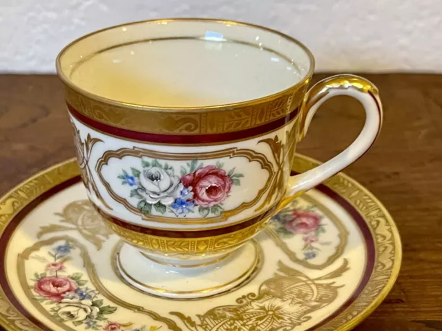 Gold Encrusted Demitasse Cup & Saucer Hand Painted Roses Czechoslovakia Teacup