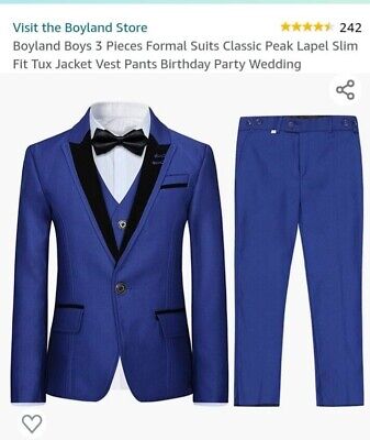 Boyland Boys Blue FORMAL CLASSIC peck  lapel slim fit Tux jacket/vest/pants. 