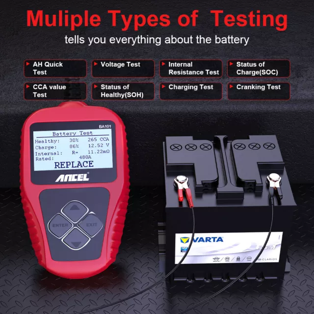 ANCEL BA101 12V 100-2000 CCA Car Auto Load Battery Tester Tool Digital Analyzer