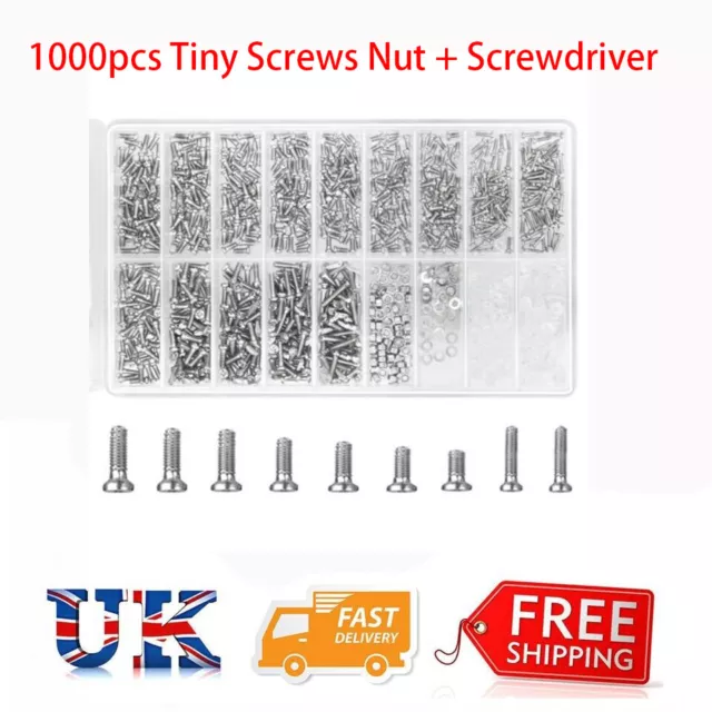 1000pcs Tiny Screws Nut + Screwdriver Watch Eyeglass Glasses Repair Tool Set Kit