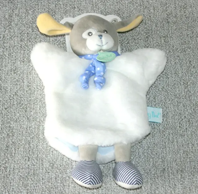 Babynat Baby Nat Doudou Chien Poupi Marionnette Blanc Echarpe Bleu Bn099 Neuf