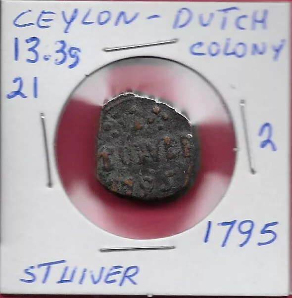 Ceylon,Dutch Colony 1 Stuiver 1795 C' Above 'Voc' Monogram,Colombo Mint