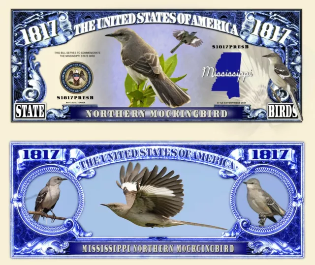 MOQUEUR POLYGLOTTE BILLET MILLION DOLLAR Oiseau Mississippi Bird Etats US Animal