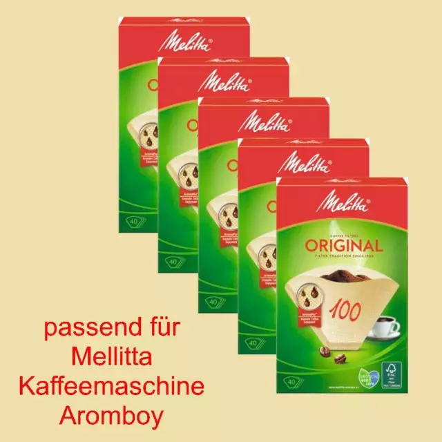 5 Packungen a 40 Filtertüten Melitta 100 Kaffeefiltertüten ORIGINAL für Aromaboy