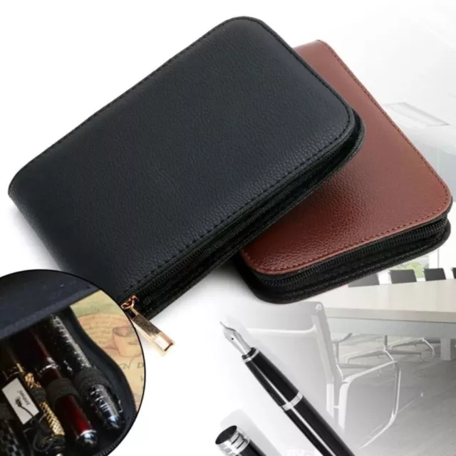 12 Pens Fountain Pen/Roller Pen Faux Leather Zipper Case Holder Pen Storage Box-