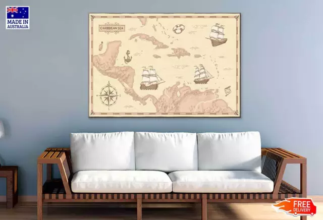 Old Caribbean Sea Vintage Map Wall Canvas Home Decor Australian Made Quality